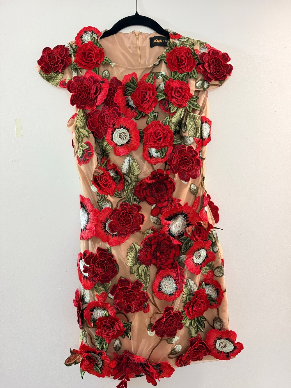 Floral Appliqué Red Flower Dress - Women
